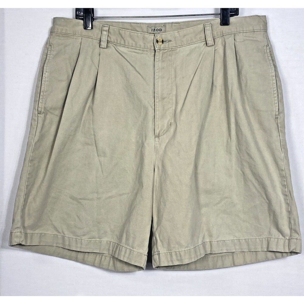 IZOD Shorts Mens Size 38 Tan Pleated Khaki Chinos Casual Preppy Beige
